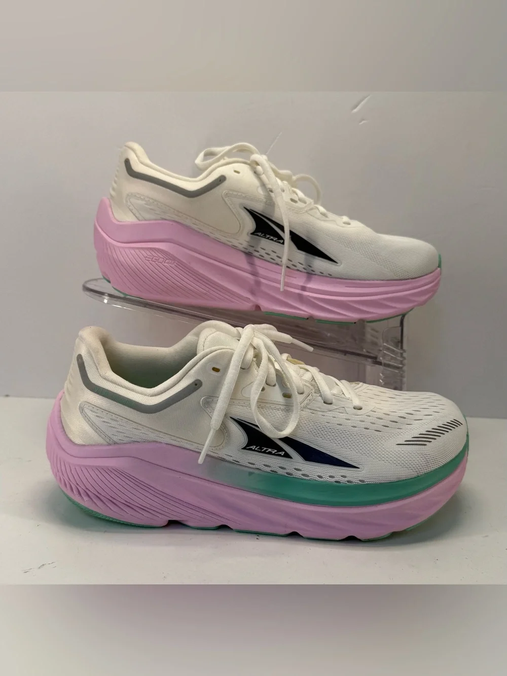 Altra Via Olympus max cushion White Running Sneakers with Pink & Mint womens 8.5